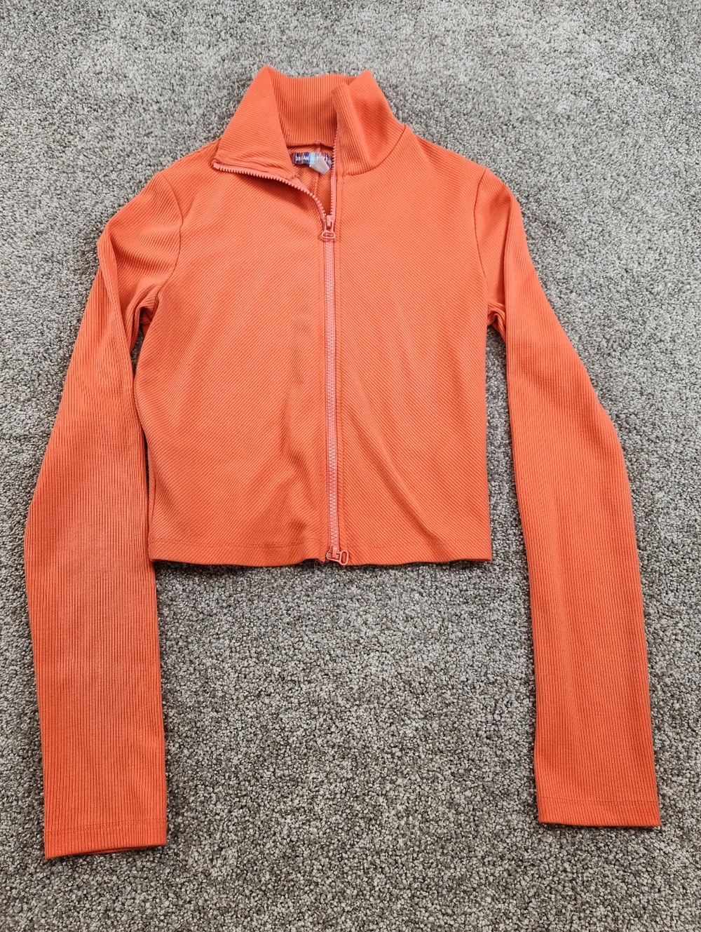 URBAN OUTFITTERS full zip crop top Jacket ribbed Orange long sleeve Size Medium